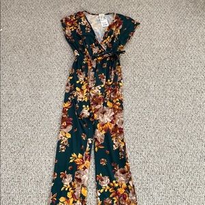 Emerald green floral jumpsuit